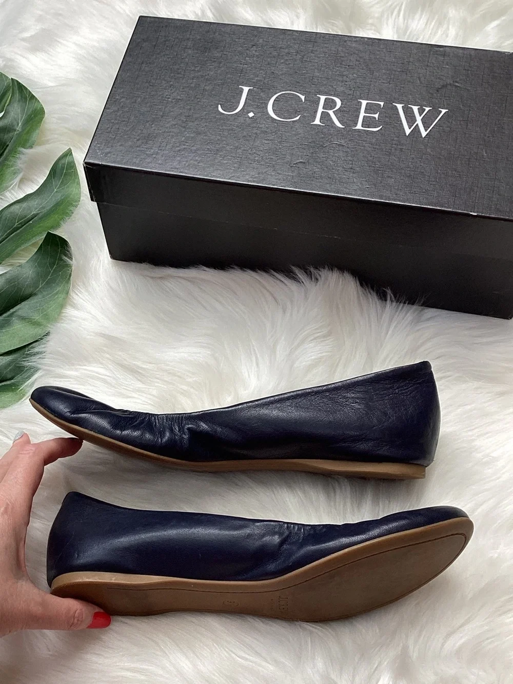 J. Crew CeCe Leather Ballet Flats Navy Blue 9.5 w/Box